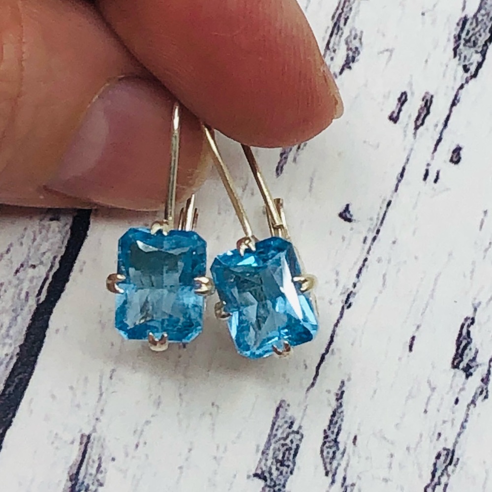 Sterling Silver Aqua Lever Back Earrings